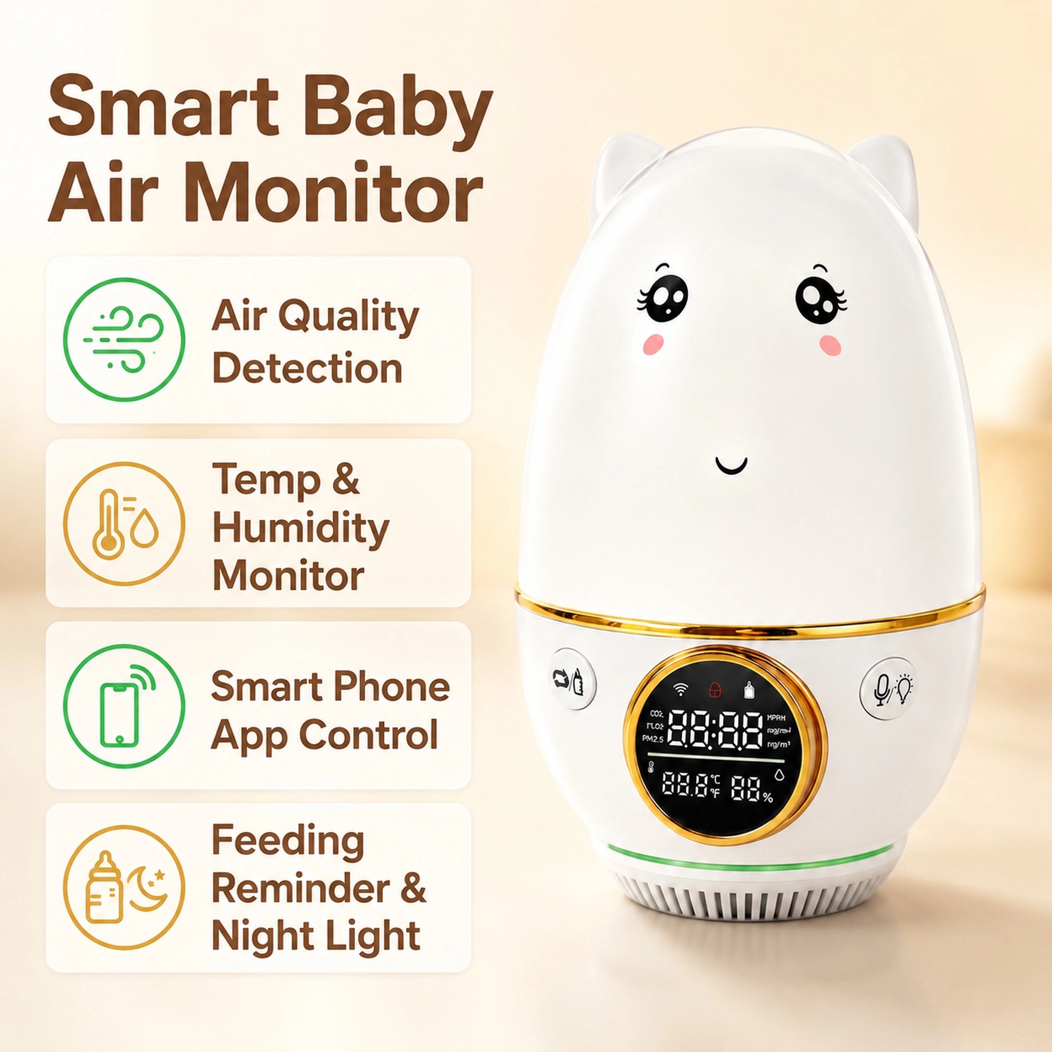 Baby Nursery And Co - HoldPeak Baby Monitor CO₂±50ppm Temp±1 ℃