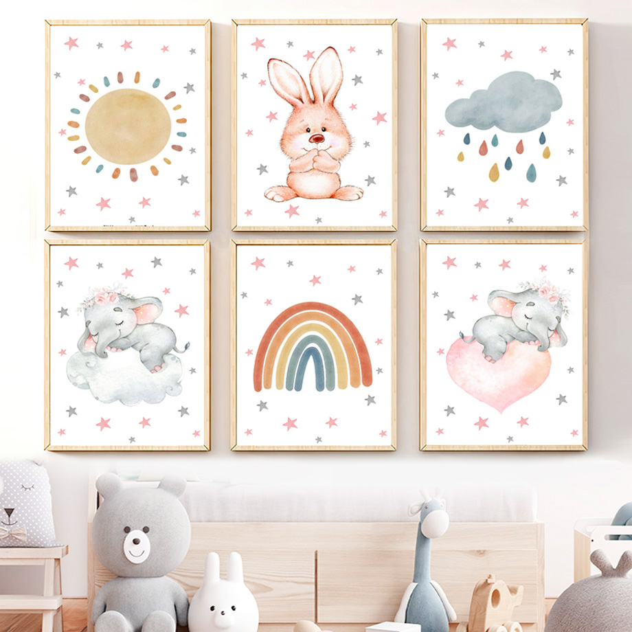 Baby Nursery Murals - Murale Artistico ad Acquerello per Cameretta,