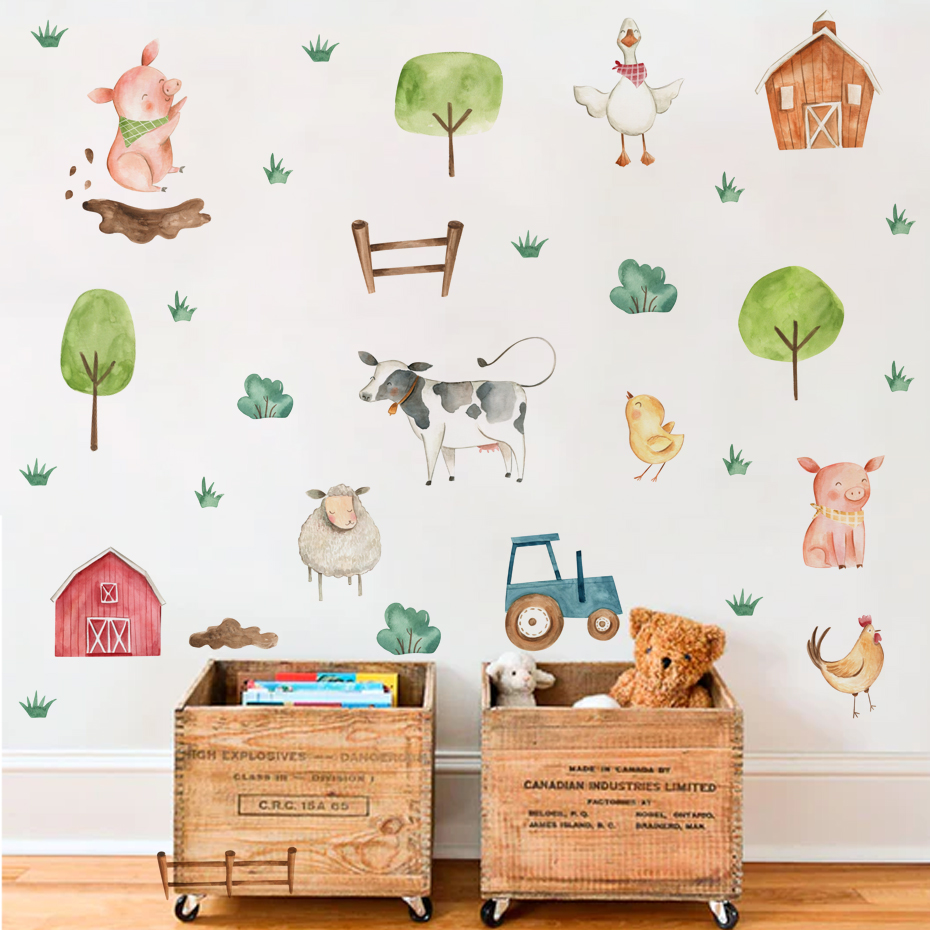 Baby Nursery Murals - Boho Acquerello Simpatici animali da fattoria