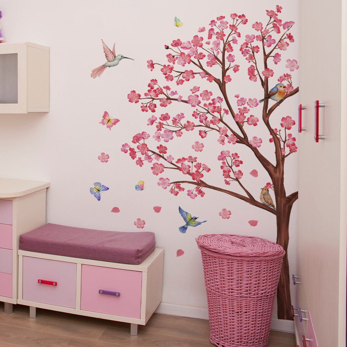 Baby Nursery Plants - Adesivi murali fiore uccello acquerello Decorazione