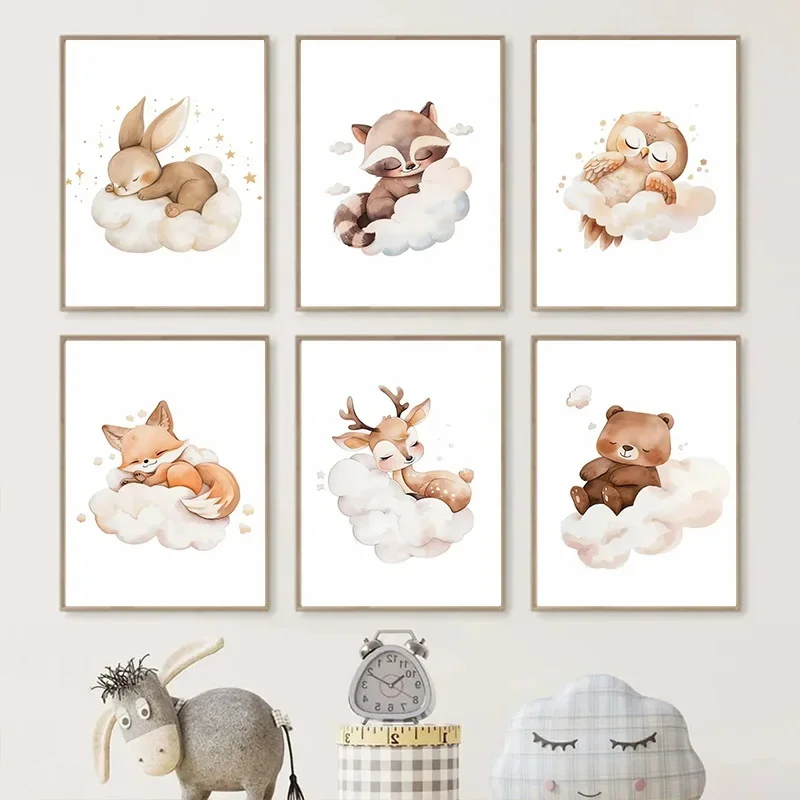 Baby Nursery Murals - Cartoon Nuvola Animale Tela Pittura Wall