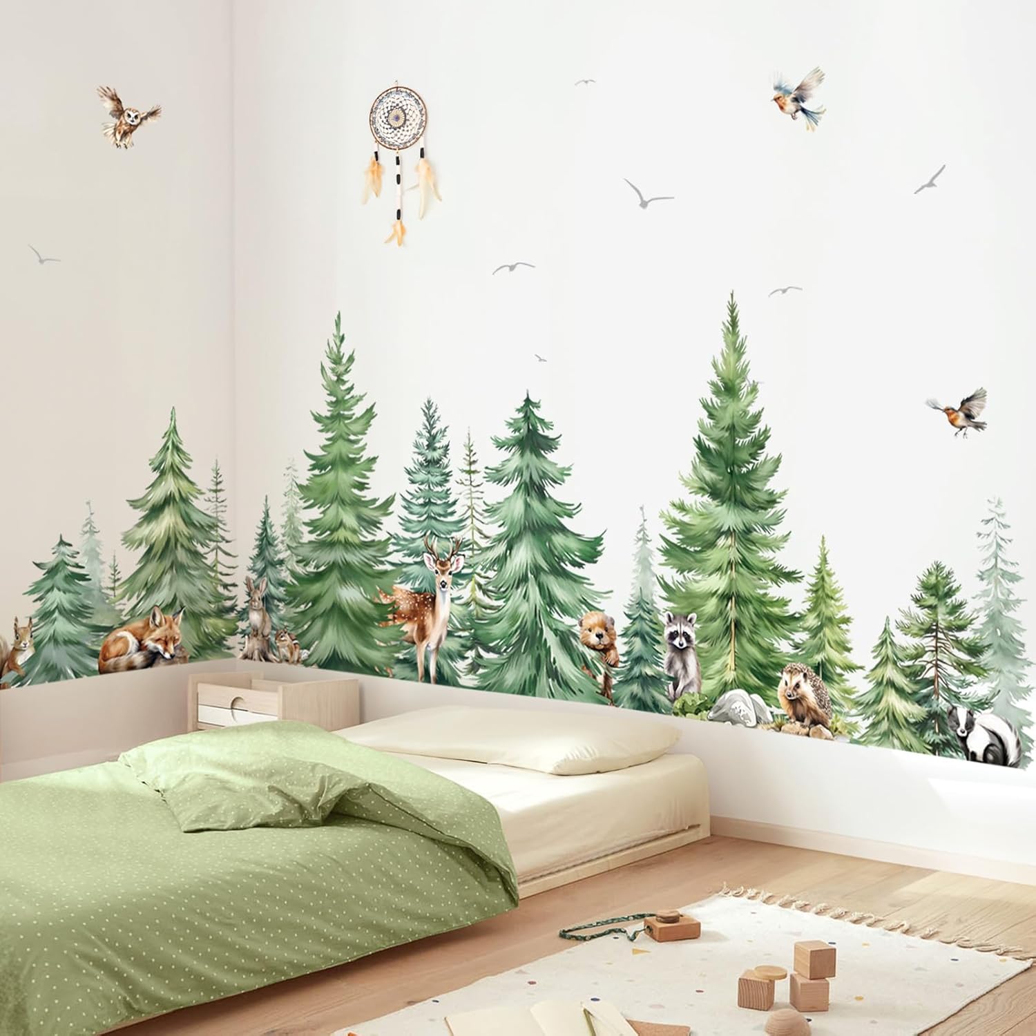 Baby Nursery Plants - Grande acquerello albero di pino animali