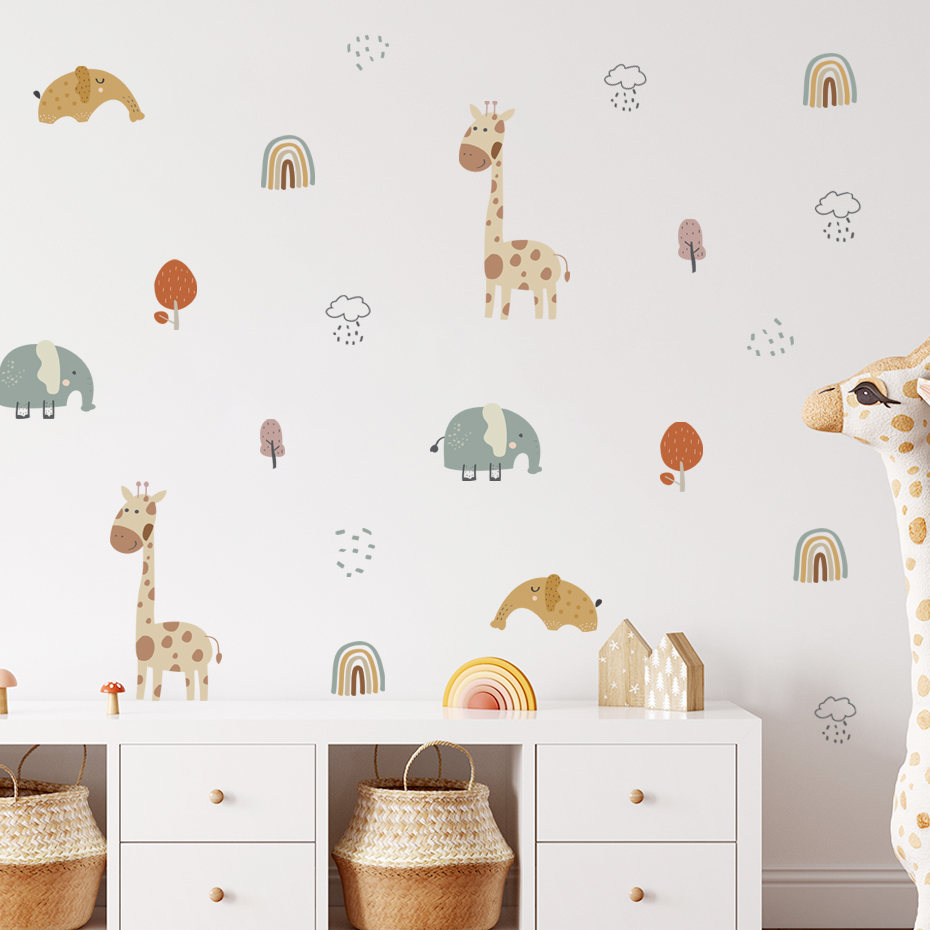 Baby Nursery Plants - Cartoon Giraffa Elefante Animale Adesivo da