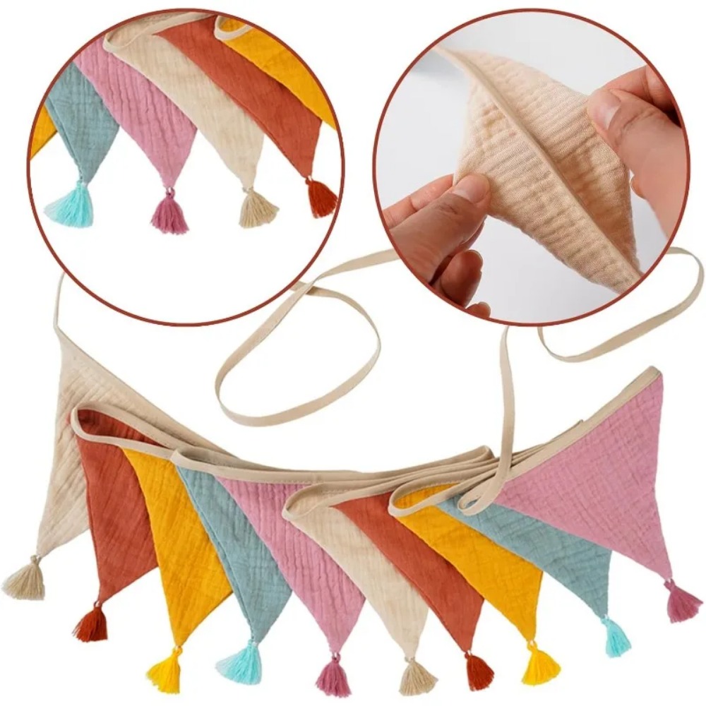 Baby Nursery Bunting - 10 Bandierine in Tessuto Multicolore per