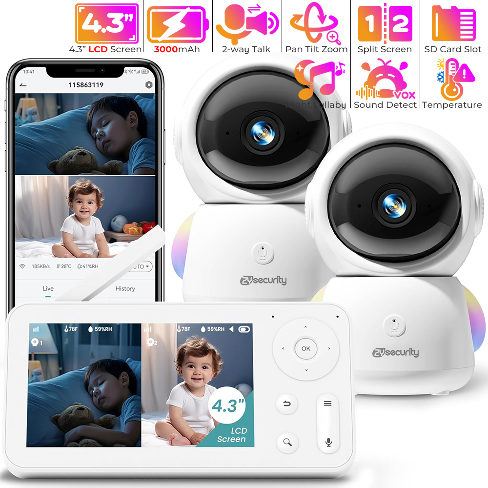 Baby Nursery Night Light - Baby monitor 2K con 2 telecamere